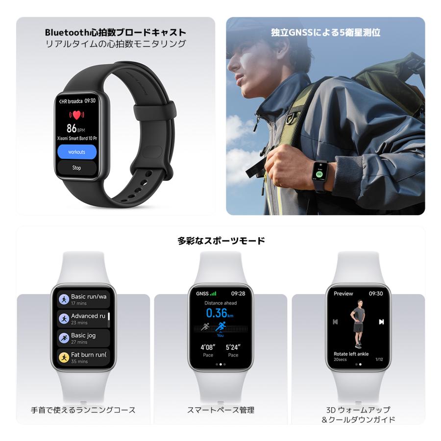 【新発売！】Xiaomi Smart Band 10 Pro スマートバンド 9.7mm超薄型 1.74インチAMOLEDディスプレイ 独立GNSS 最大21日間駆動 24時間の画像