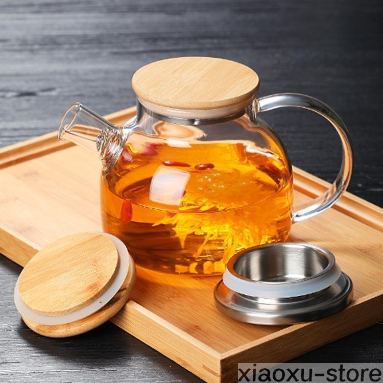 ティーポット 耐熱ガラス 1000ml 1800ml ステンレス蓋 竹蓋 ティーポット 耐熱ガラス 1000ml 1800ml ステンレス蓋 竹蓋