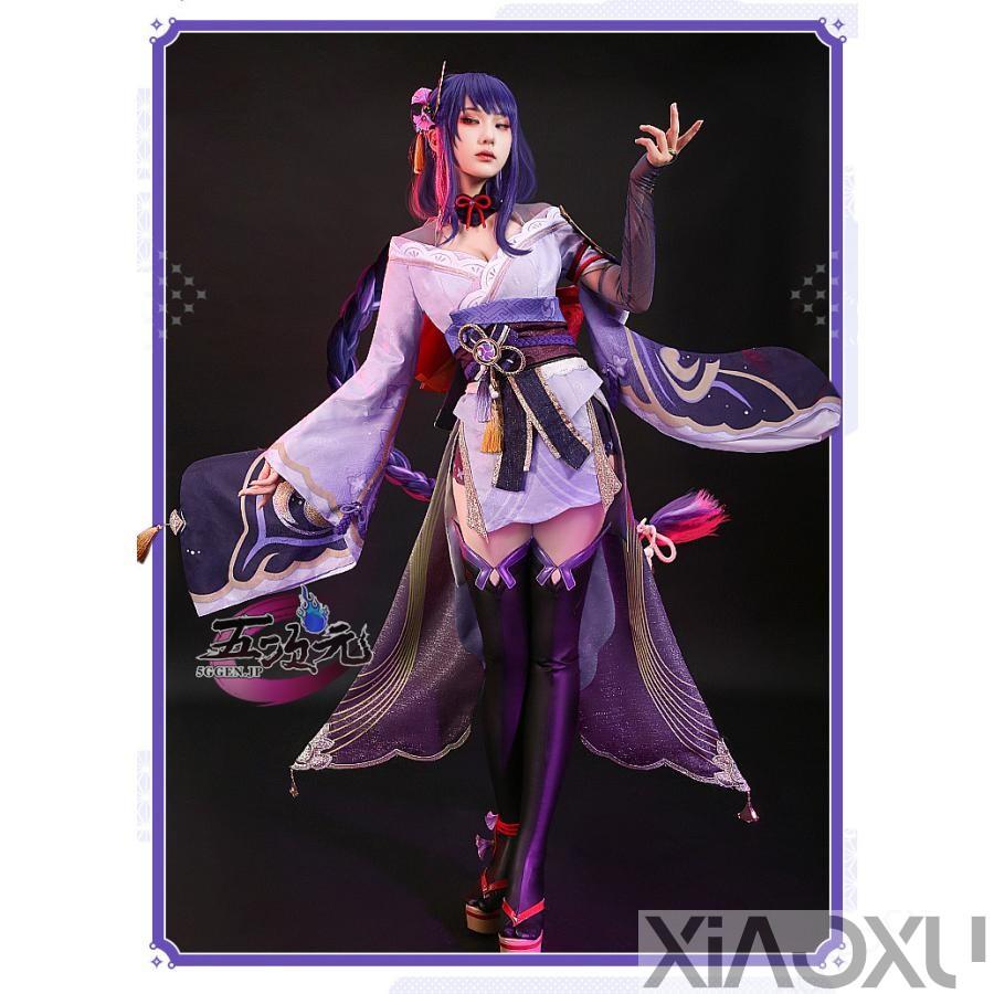 三分妄想原神コスプレ雷電将軍衣装靴、ウィッグ付きリニューアルVer