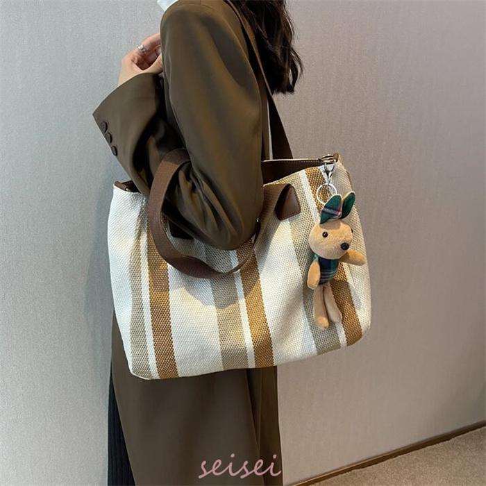トートバッグ レディース ストライプ A4対応 3way キャンバス 帆布