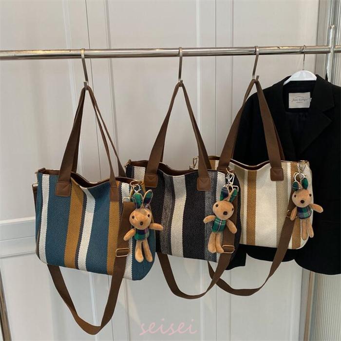 ストライプ手提袋400枚⭐︎まとめ売り トートバッグ レディース ストライプ A4対応 3way キャンバス 帆布