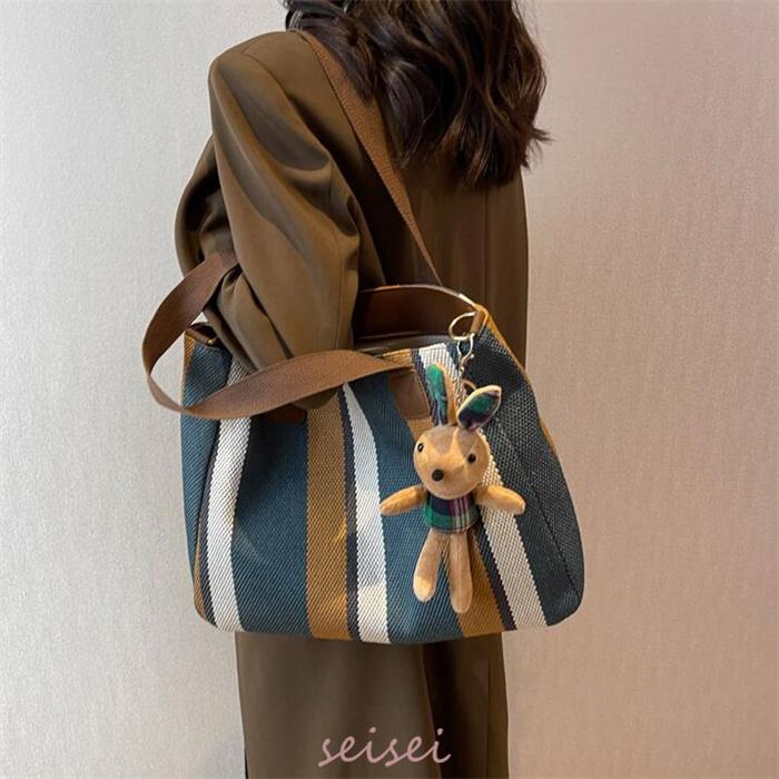 トートバッグ レディース ストライプ A4対応 3way キャンバス 帆布