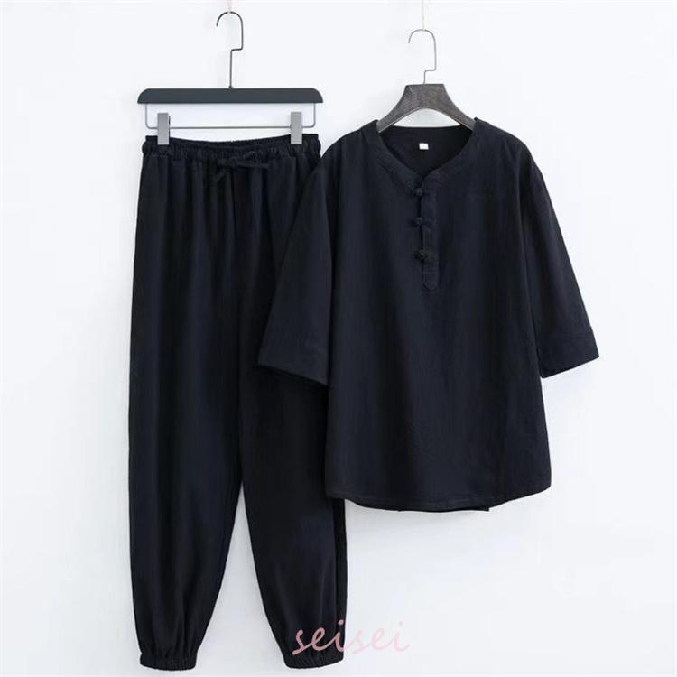 ジャージ メンズ 上下セット 2点セット リネン風 セットアップ 5分丈