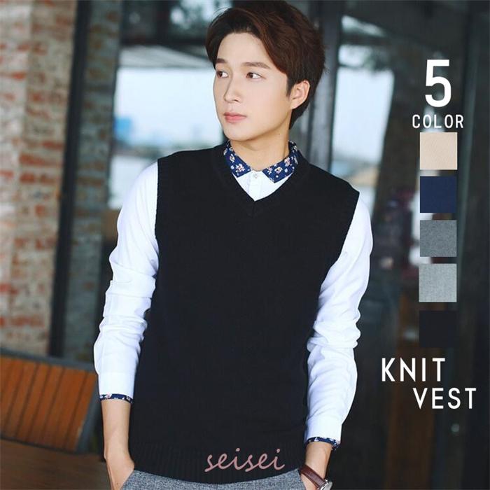 ニットベスト メンズ ジレ プルオーバー 春秋冬 暖かい Vネック