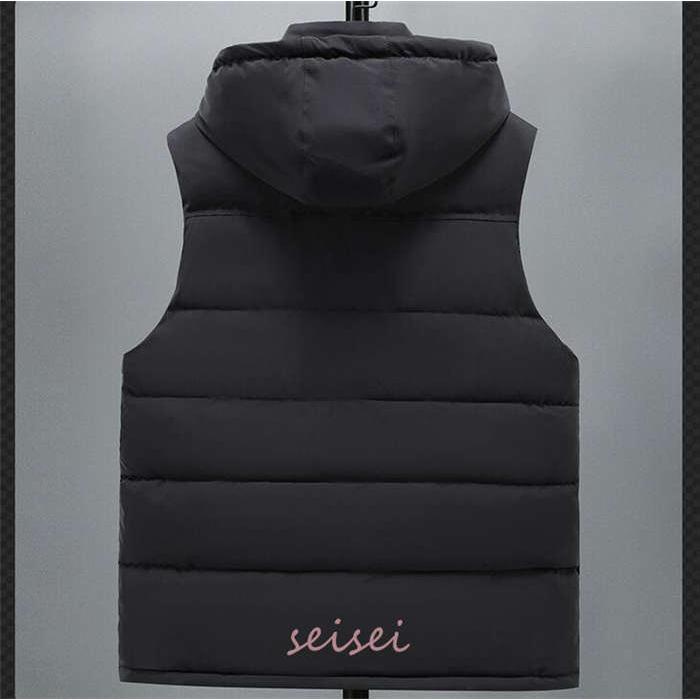 フード付きブラックダウンベスト ダウンベスト メンズ 大きい フード付き 防風 ハイネック 防寒