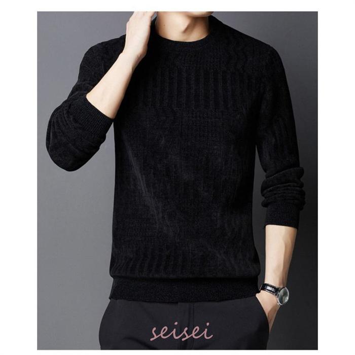 ニット セーター メンズ 裏起毛 長袖 クルーネック 仕事用 ビジネス