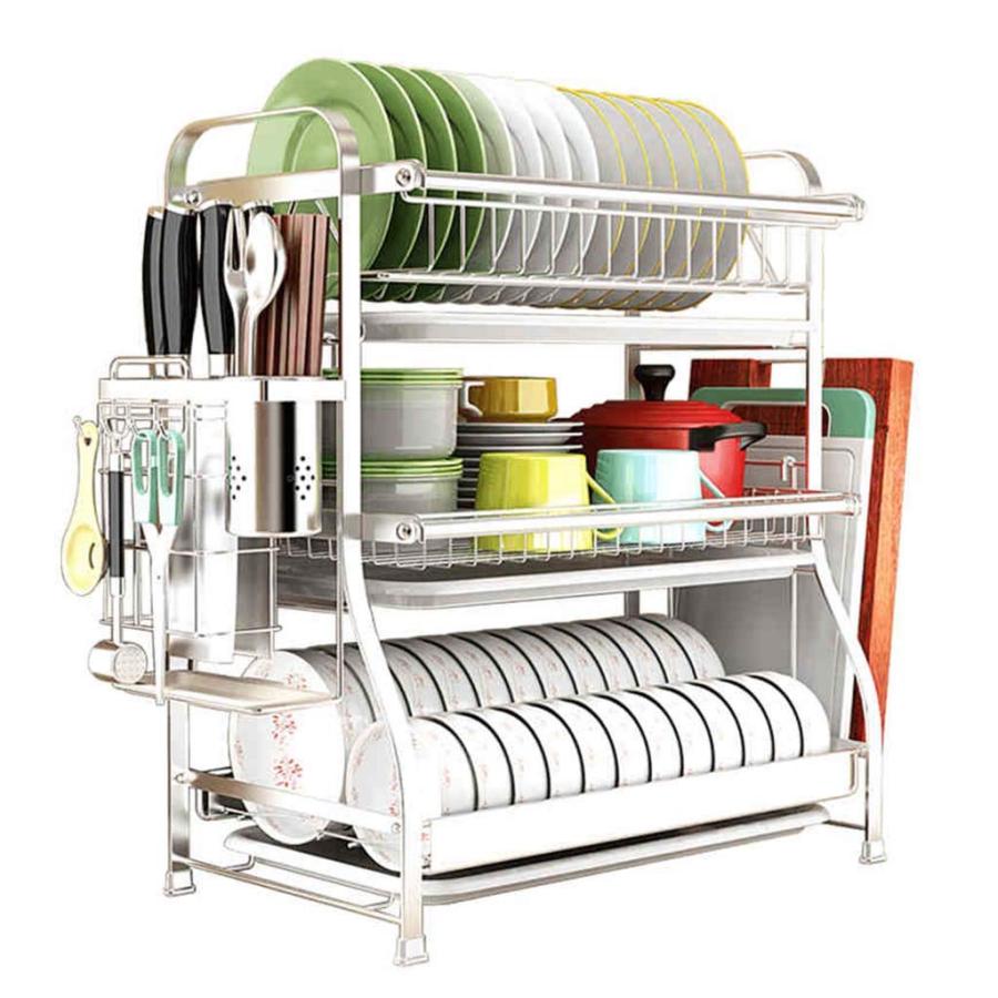 水切りラック 大家族用トレー付き食器棚用ドレーナー3段| ドレイン