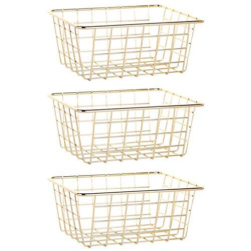 カゴ ゴールド 3個セット ワイヤーバスケット メタルバスケット 頑丈