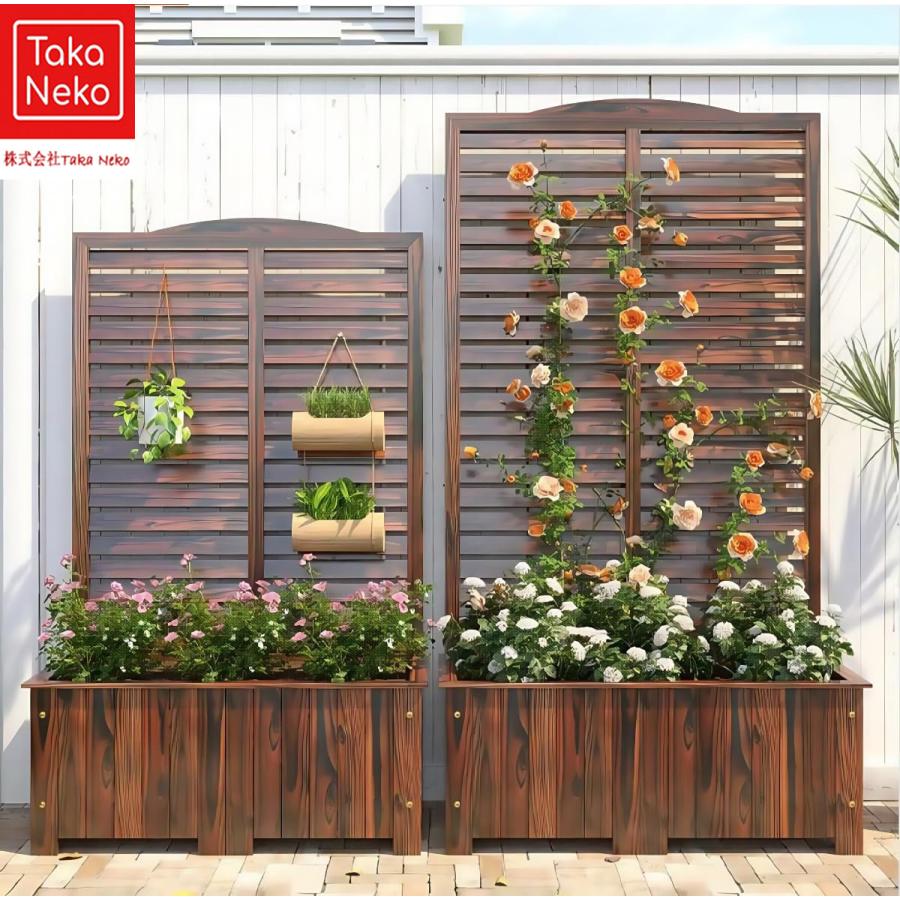 プランターラティス 屋外 木製 ブラウン 幅80 奥行40 高さ150cm 組立