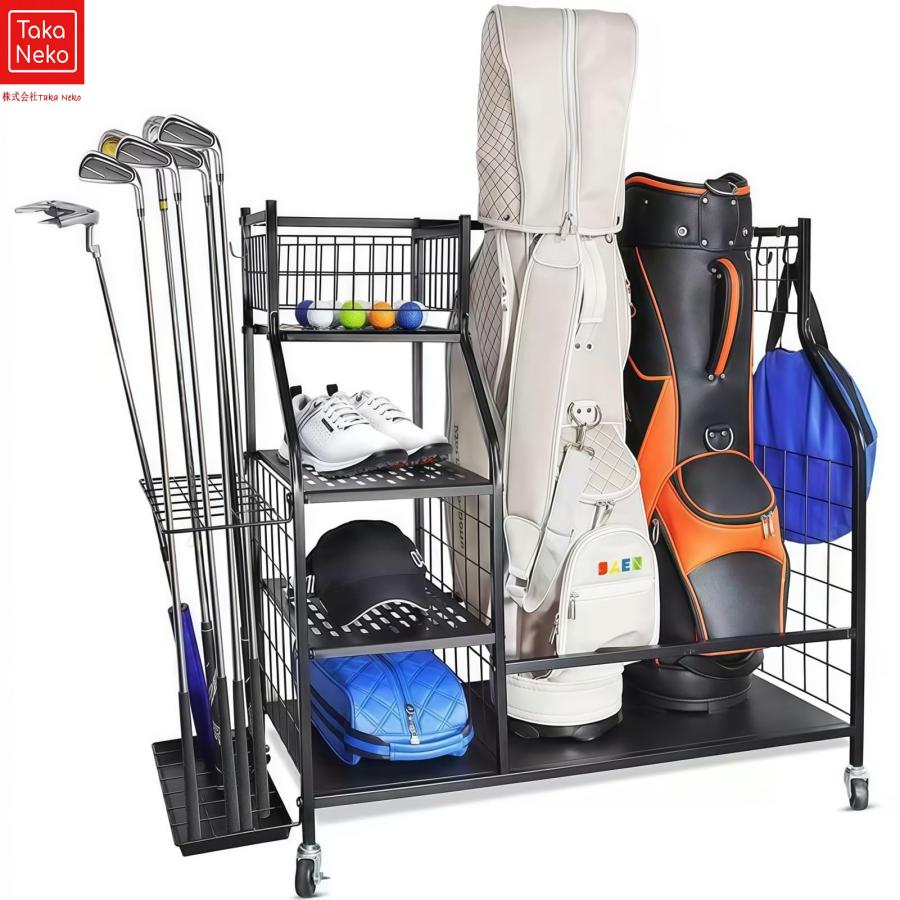 ゴルフバッグ収納ラック クラブ整理棚 鉄製 2 つのバッグ収納