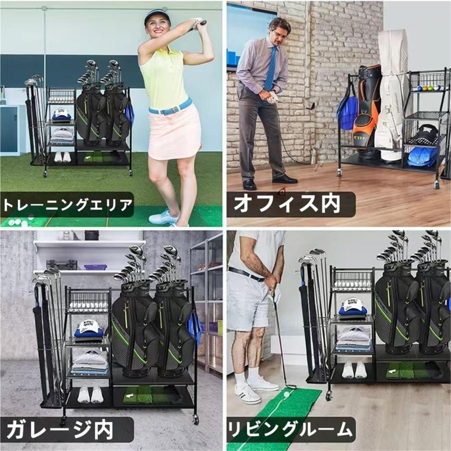 ゴルフバッグ収納ラック クラブ整理棚 鉄製 2 つのバッグ収納可能 最大