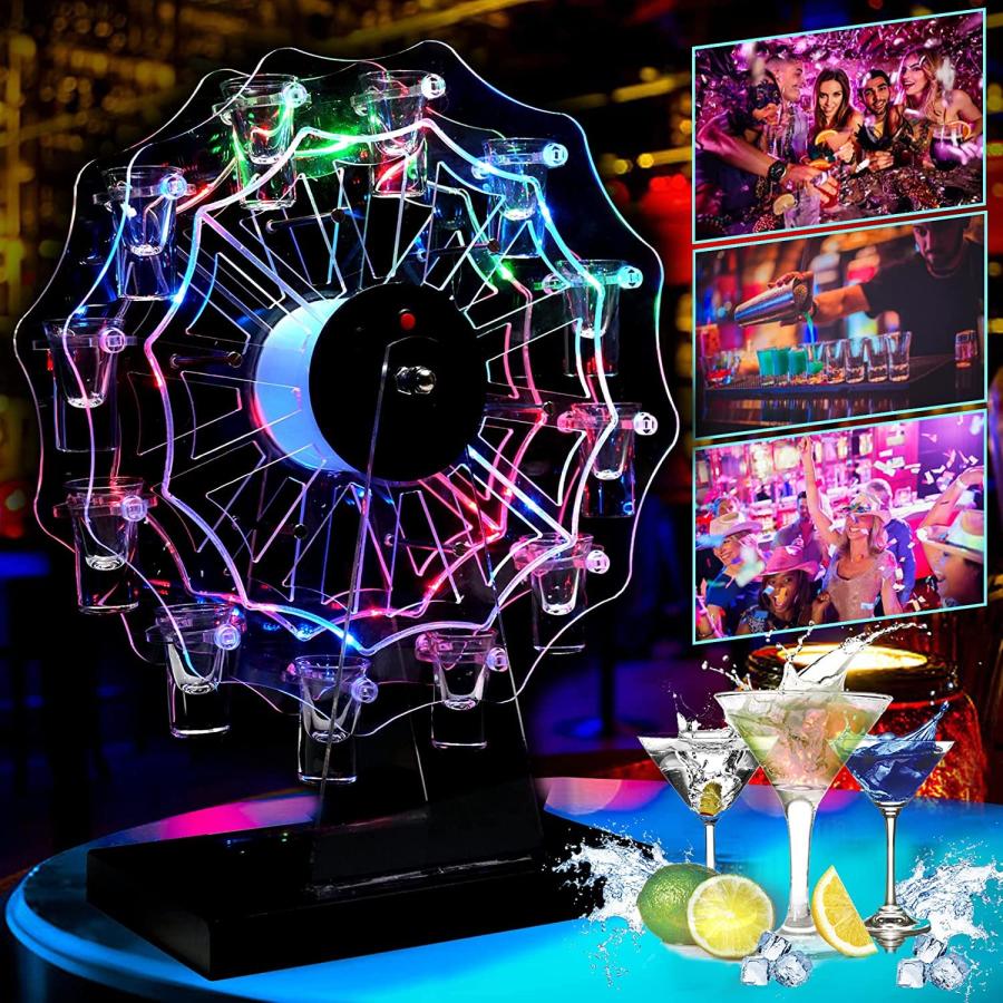 テキーラ観覧車 新品未使用 LED ショット カクテルグラス 12カップ 充電式 グラス12個付】LED酒グラス棚 テキーラ観覧車 タワー型 USB充電