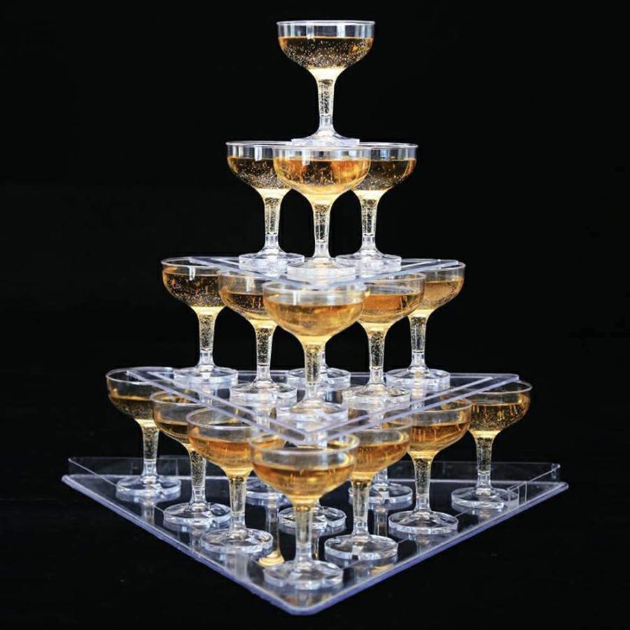 シャンパンタワーディスプレイ、パーティー用の3層シャンパンクーペ  