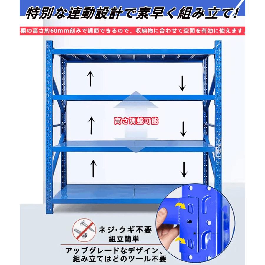 スチールラック 業務用 倉庫収納ラック 4段 メタルラック 耐荷重500KG