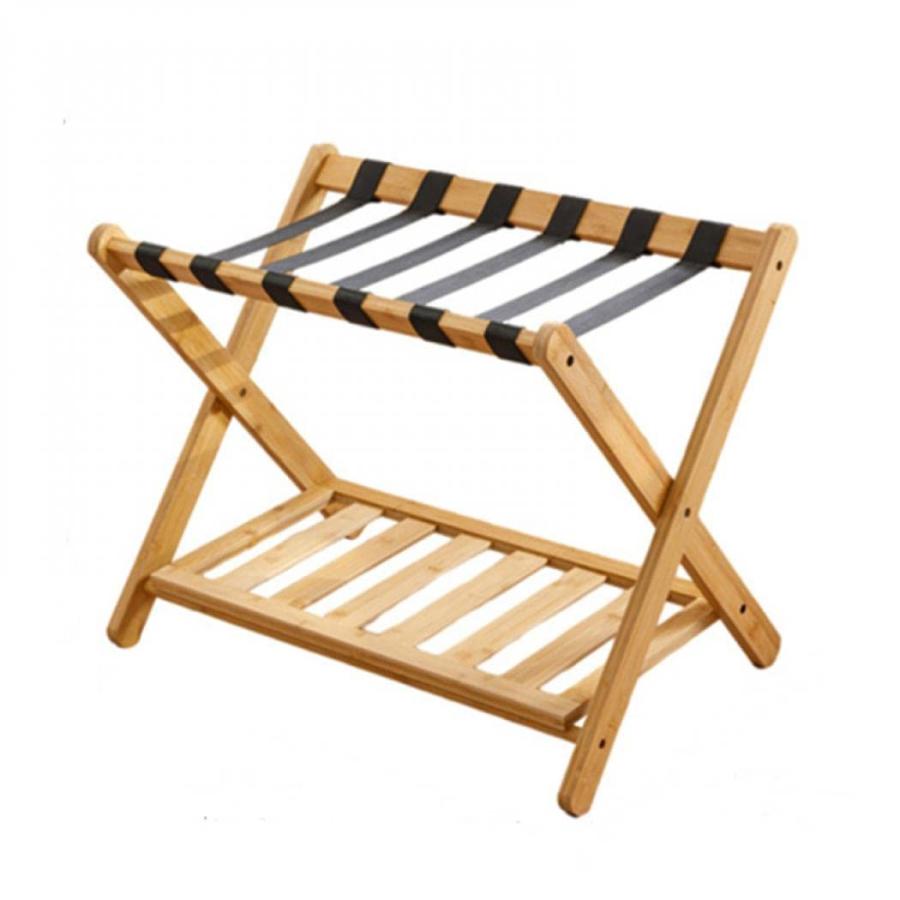 バゲージラック 荷物置き 靴棚付きブラックラゲッジラック、木製 靴棚