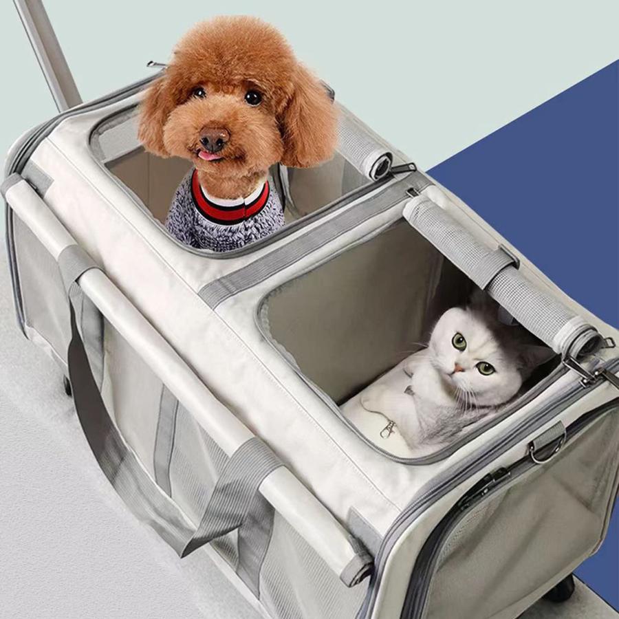 猫用キャリーケース 2匹用 キャスター付き 折りたたみ式 犬 猫 ペットキャリー 16kg 通気性・拡張性 小型・中型犬・猫の帰省やアウトドアに適したデザインです｜xixi68｜03