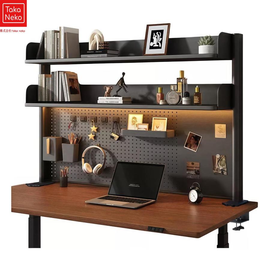 卓上ラック 机上ラック デスク上置き棚 有孔ボード 多機能デスクシェルフ 調節 卓上本棚 組み立てが簡単 学生 オフィス収納 事務用品(2段ブラック) の商品画像