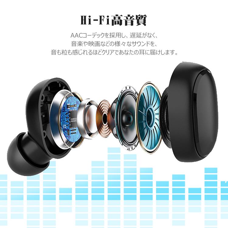 ワイヤレスイヤホン Bluetoothイヤホン TELEC Bluetooth5.0 高音質 電池残量表示 左右分離型 iphone Android 対応 通話 Siri対応 小型 軽量 長時間 スポーツ｜xjazxin｜13