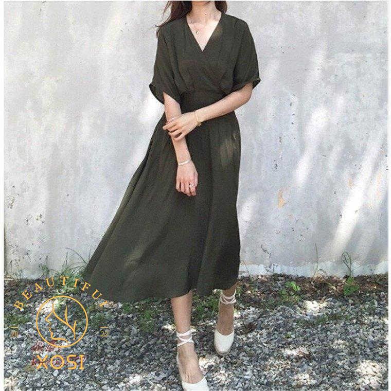 ワンピース レディース マキシワンピース 着痩せ ワンピース スリーブ 半袖 夏 Vネック ロング丈 シャツワンピ 韓国風 リネン オシャレ シャツロング 大きい割引