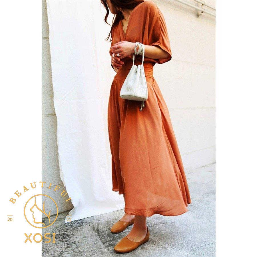 ワンピース レディース マキシワンピース 着痩せ ワンピース スリーブ 半袖 夏 Vネック ロング丈 シャツワンピ 韓国風 リネン オシャレ シャツロング 大きい割引