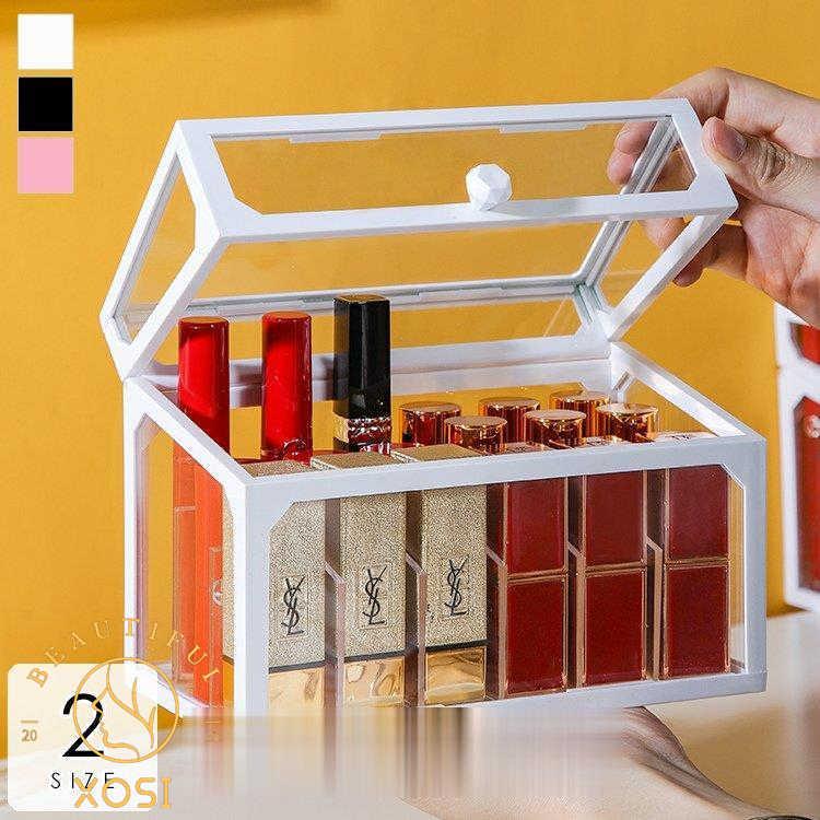 580円 最高の品質 メイクボックス 化粧品 箱 仕切り 蓋つき リップ収納 口紅収納 収納 ドレッサー お手入れ 可愛い 便利 小物 ホワイト ブラック レディース Aea50a