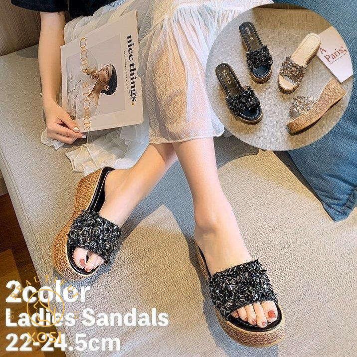 厚底サンダル レディース 女性 超安い ウェッジソール ミュールサンダル オープントゥ おしゃれ キラキラ プラットフォーム レザー調 スパンコール かわいい