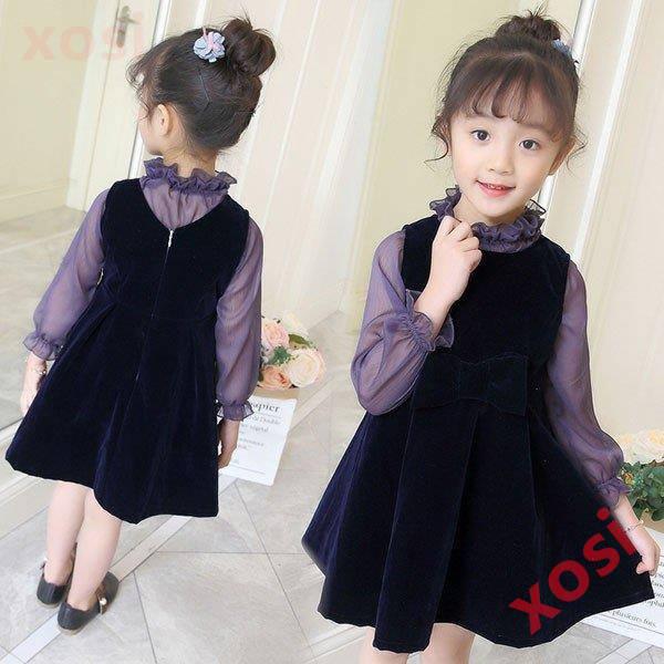 国産 子供服 ワンピース キッズ 女の子 長袖 おしゃれ 秋冬 韓国子供服 ジュニア 2点セット 膝丈ワンピース 丸首 子供ドレス Dress カジュアル 可愛い 通学着 新品 Simbcity Net