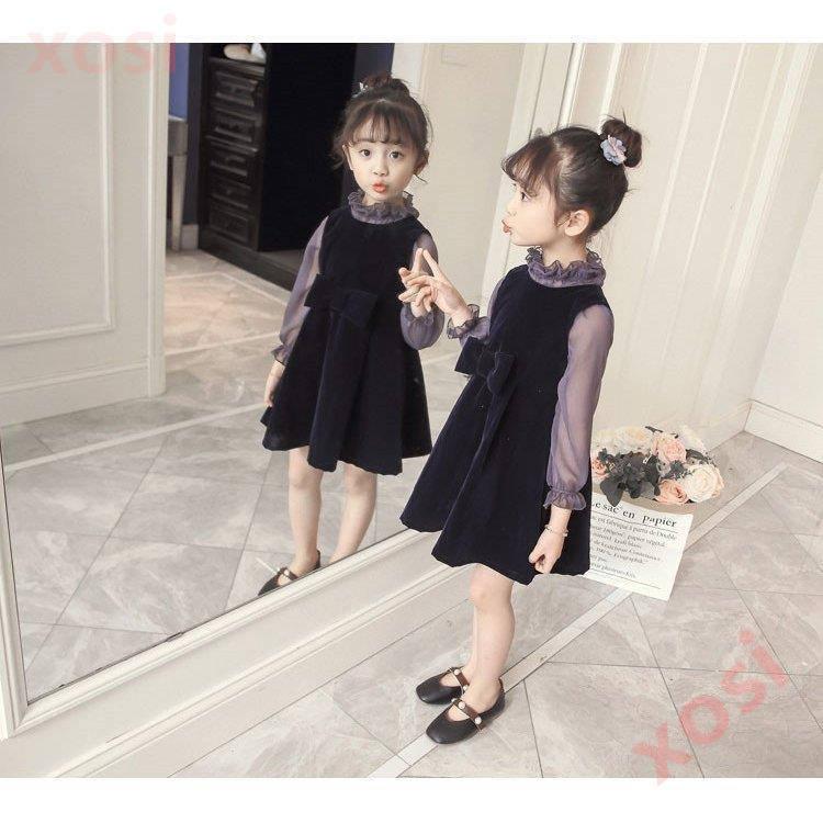 国産 子供服 ワンピース キッズ 女の子 長袖 おしゃれ 秋冬 韓国子供服 ジュニア 2点セット 膝丈ワンピース 丸首 子供ドレス Dress カジュアル 可愛い 通学着 新品 Simbcity Net