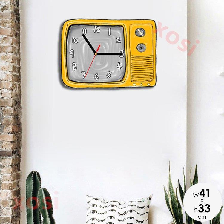 掛け時計 イラスト風 北欧 おしゃれ 引越し祝い 結婚祝い プレゼント 引越し祝い ギフト スクエア 掛け時計 壁掛け時計 テレビ型 イラスト風 北欧ナチュラル イエロー ブラック グレー 2tk556 Xosi 純正売筋品