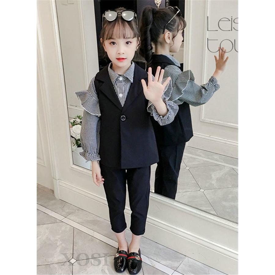 Xosi 子供スーツ フォーマル 女の子 子供服 セットアップ キッズ おしゃれ 長袖 春秋 秋 3点セット ベスト シャツ 長ズボン チェック柄 入学式 卒業式 Xosiabc 127 Xosi 通販 Yahoo ショッピング