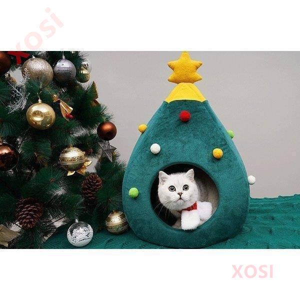 猫 ハウス ドーム型 ハウス 猫ベッド クリスマスツリー型 インテリア 可愛い 冬 保温防寒 フリース素材 65 42 42ｃｍ