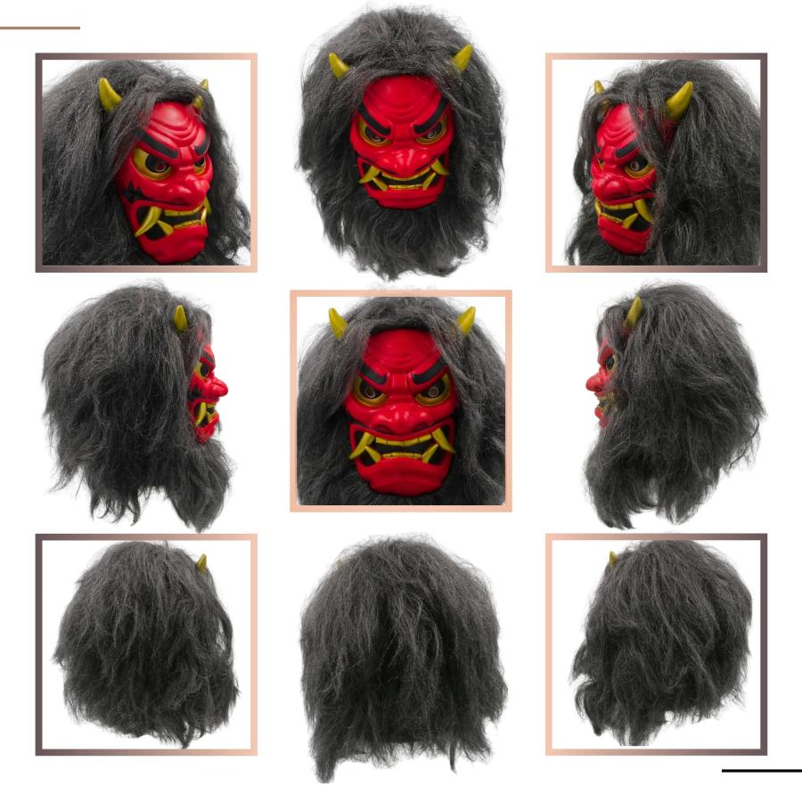 鬼 マスク 節分 豆まき 4点セット ウィッグ一体型 リアル ズレない 赤
