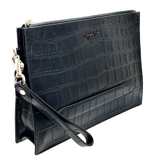 送料無料 コーチ ポーチ メンズ COACH 小物 エンボスド クロコ レザー ストラクチャード ポーチ F73151 QB/BK ブラック コーチ ポーチ クロコ レザー ストラクチャード