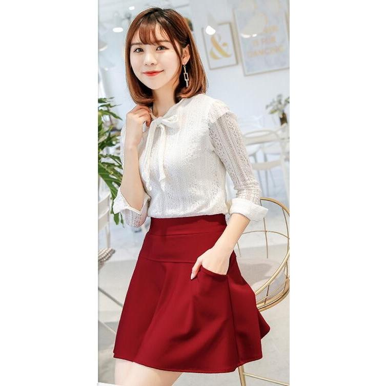 フレアミニスカート ウエストゴムスカート 膝丈 インナパンツ付き 無地