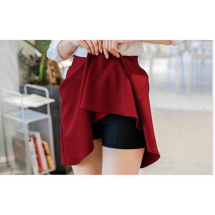 フレアミニスカート ウエストゴムスカート 膝丈 インナパンツ付き 無地