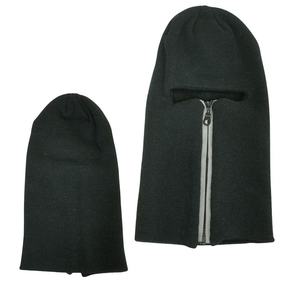 【クリックポスト対応可】ZIPPER SKI MASK男女兼用 ニットキャップジッパー スキーマスクBLACK (ブラック)ニット ストリート リフレクター メンズ レディース 黒 no