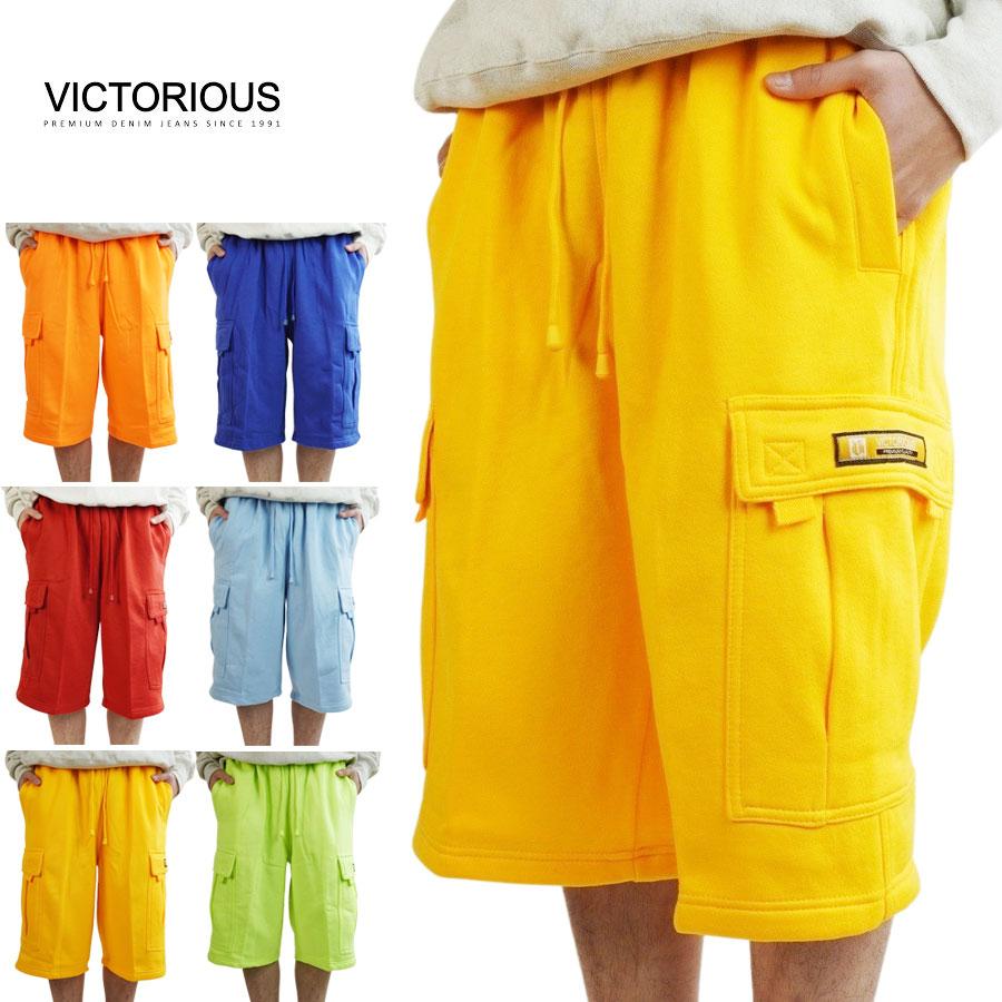 VICTORIOUS ビクトリアスメンズ ショーツFL76 CARGO SHORTSカーゴショーツ スウェットハーフパンツスカイブルー ネオン