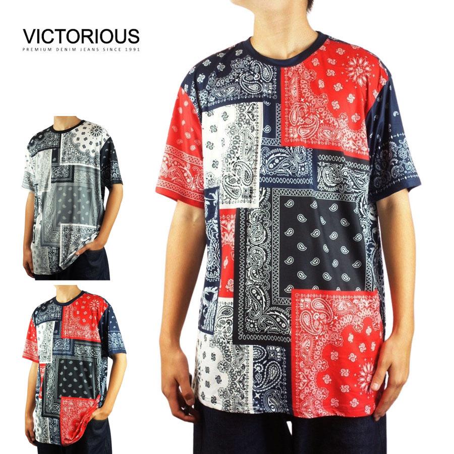 大特価 クリックポスト発送 Victorious ビクトリアスメンズ Tシャツpaisley Crewneck Teeペイズリー柄 クルーネック半袖black Multi ブラックマルチ Navy Red Dprd Jatimprov Go Id