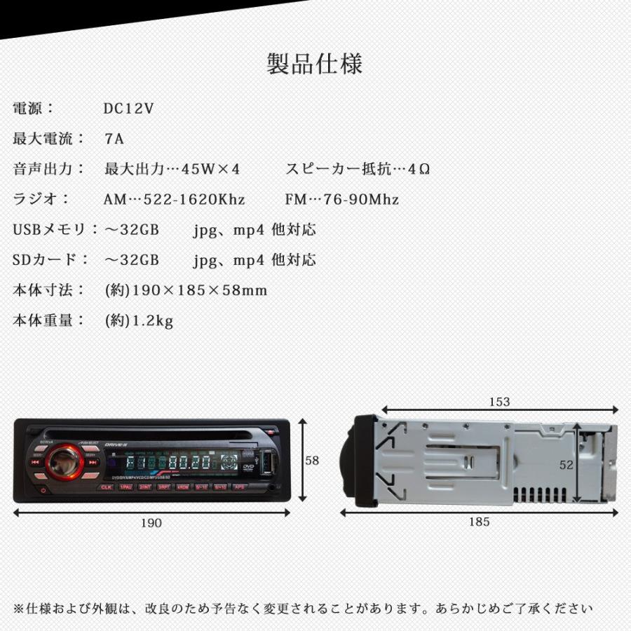 1DIN DVDプレーヤー 車載用 アンプ内臓 12V FM CD DVD対応 CPRM対応