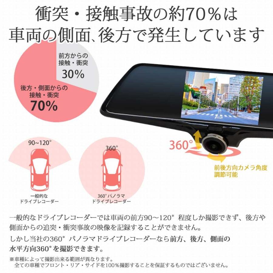 ドライブレコーダー 360度 前後 左右 ミラー型 ドラレコ バックミラー
