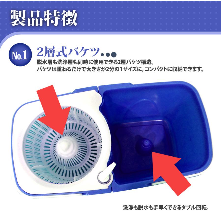 回転モップ モップ替え 2個付 トルネード スピンモップ 洗浄二槽式