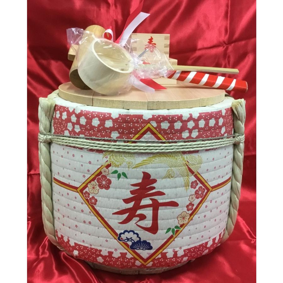 鏡開き飾り樽 1斗型ステンレスボウル入り寿花柄備品付き(菰被り樽酒
