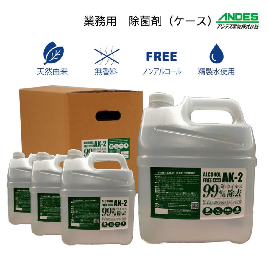 除菌剤 AK-2 ケース 4kg×4個 除菌 アルコールフリー 天然成分 業務用 ウイルス 菌 不活化率99％以上 | 
