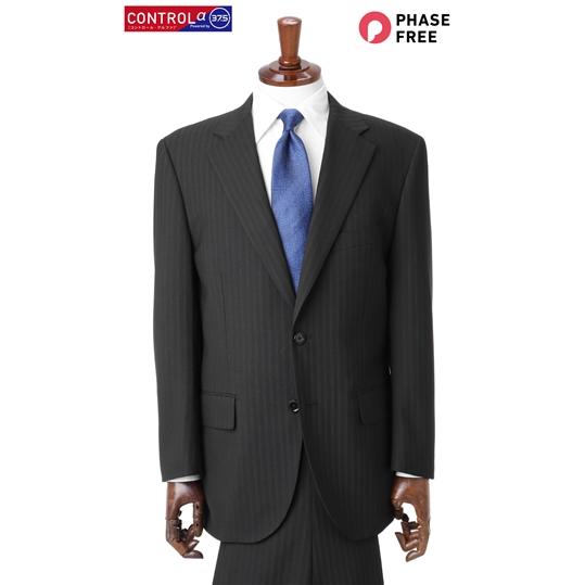 【洋服の青山】オールシーズン ブラック系 スタンダードスーツ【ツーパンツ】メンズ ビジネス ストレッチ ウォッシャブル 標準体 調温調湿 透湿速乾 消臭の画像