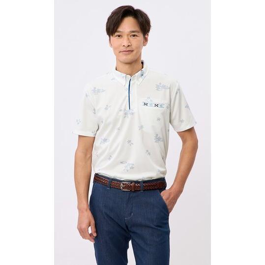 AOYAMA 【洋服の青山】春夏 ホワイト系 沖縄柄ポロシャツ【Ryukyu