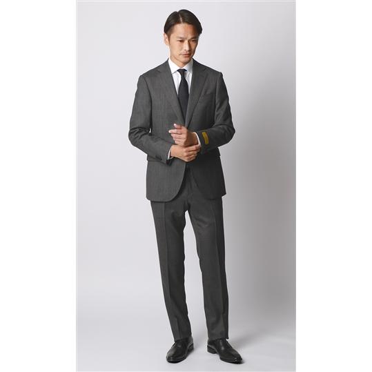 サマースーツ メンズ 夏 背抜SUPER110'S ウール　スリムスーツ　グレー AOYAMA 【洋服の青山】ツーパンツ プレミアム ウール100