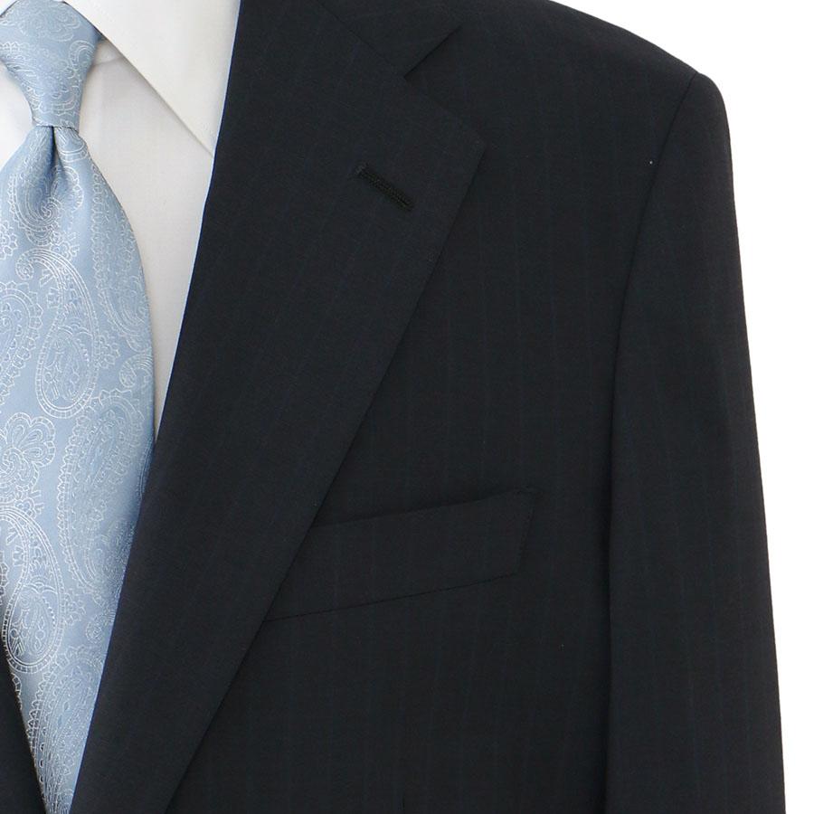【洋服の青山】肩くるしくないスーツ メンズ スタンダード 春夏 ネイビー 紺 ストライプ 洗える ストレッチ 動きやすい シワになりにくい サイドベンツ ビジネスの画像