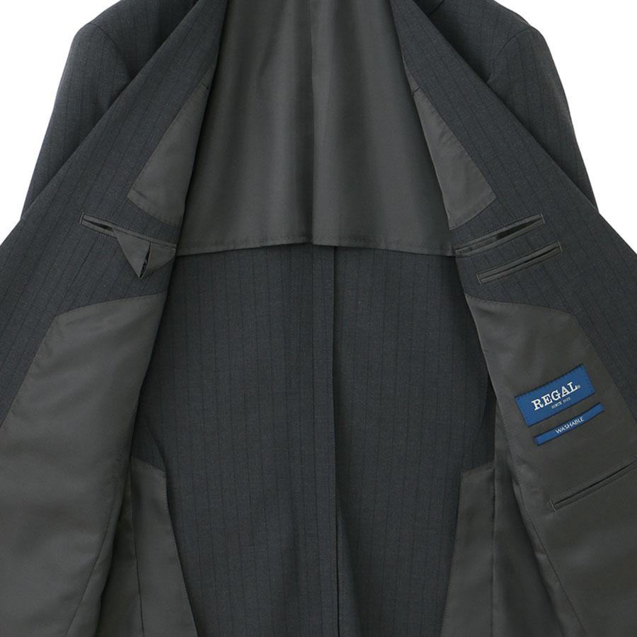 【洋服の青山】肩くるしくないスーツ メンズ スタンダード 春夏 グレー チャコール ストライプ 洗える ストレッチ 動きやすい シワになりにくい サイドベンツの画像