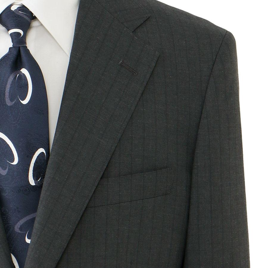 【洋服の青山】肩くるしくないスーツ メンズ スタンダード 春夏 グレー チャコール ストライプ 洗える ストレッチ 動きやすい シワになりにくい サイドベンツの画像