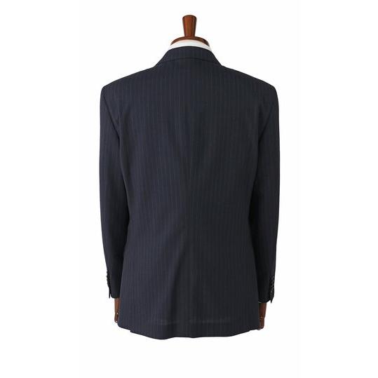 【洋服の青山】ウール100% ALFRED BROWN アルフレッドブラウン プレミアム スーツ メンズ ゆったり スタンダード 春夏 ネイビー 紺 ストライプ シングル 2ボタンの画像